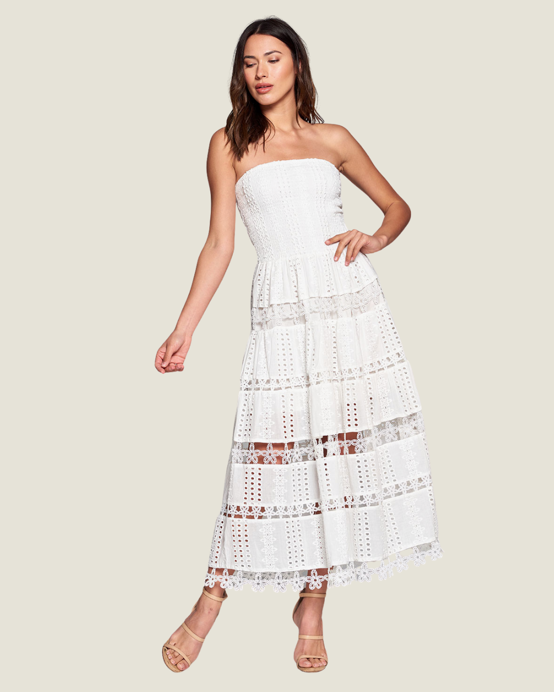 Maryann White Eyelet Midi Dress