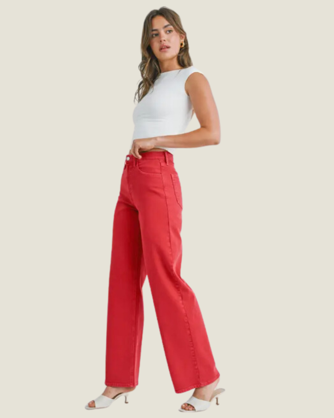 Cherry: Red Relaxed Wide Leg Jeans