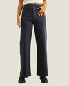 Moroney Straight Wide Leg Pants in Navy featuring a flattering high-rise waist, straight wide-leg silhouette, and ankle-length hem.