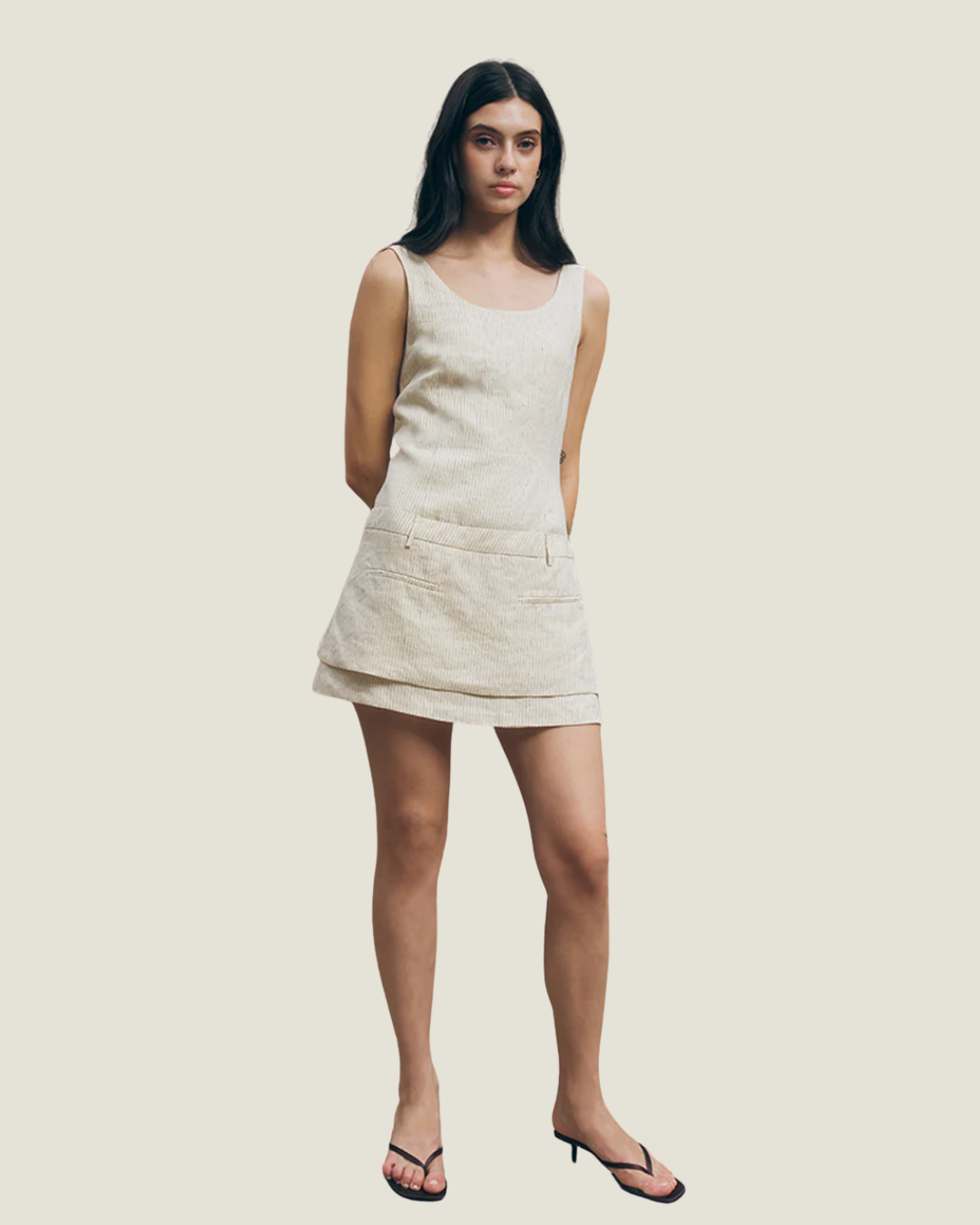 Jade Linen Stripe A Line Double Layer Mini Dress