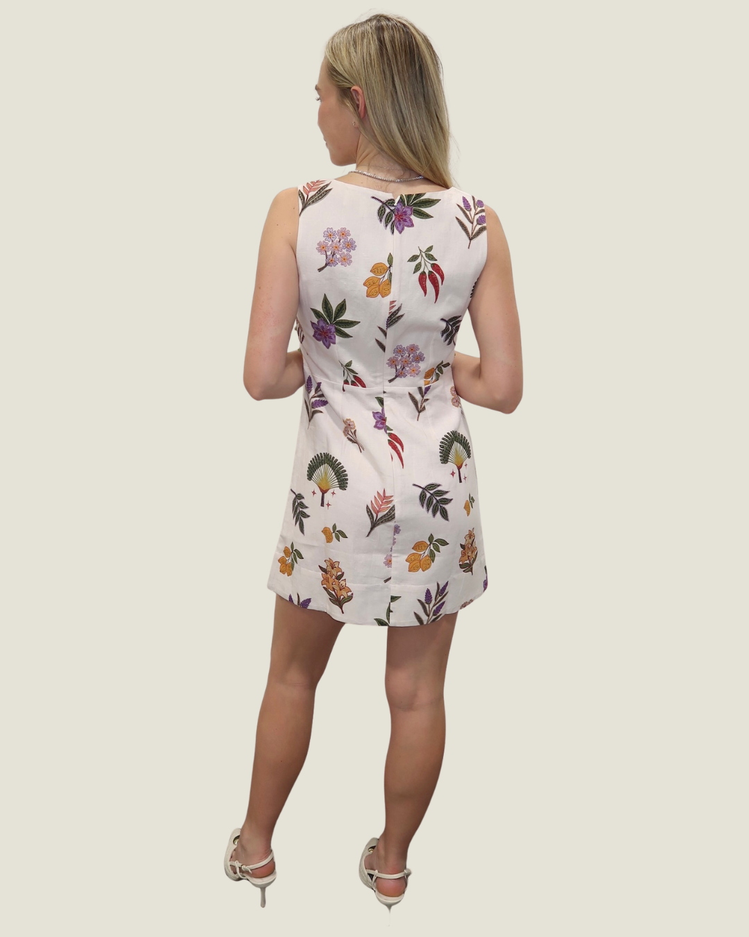 Callie Mini Dress in White Leaf