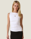 Women's Leah Boatneck Tank Top featuring a sleeveless silhouette, elegant boat neckline, and smooth, body-skimming fit.