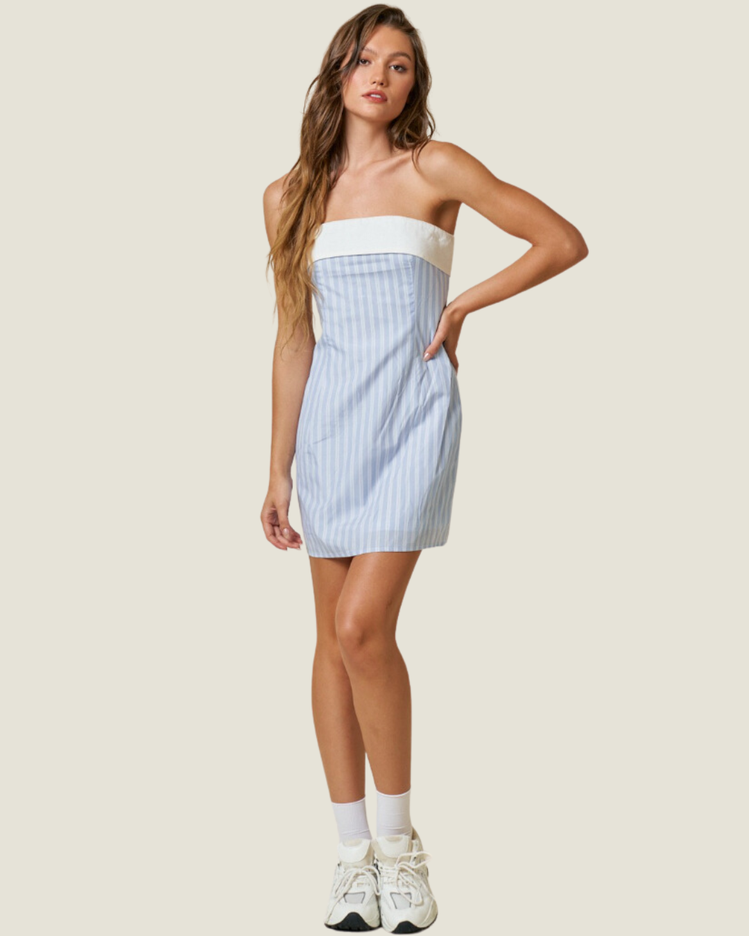 Shem Creek: Blue & White Tube Striped Mini Dress