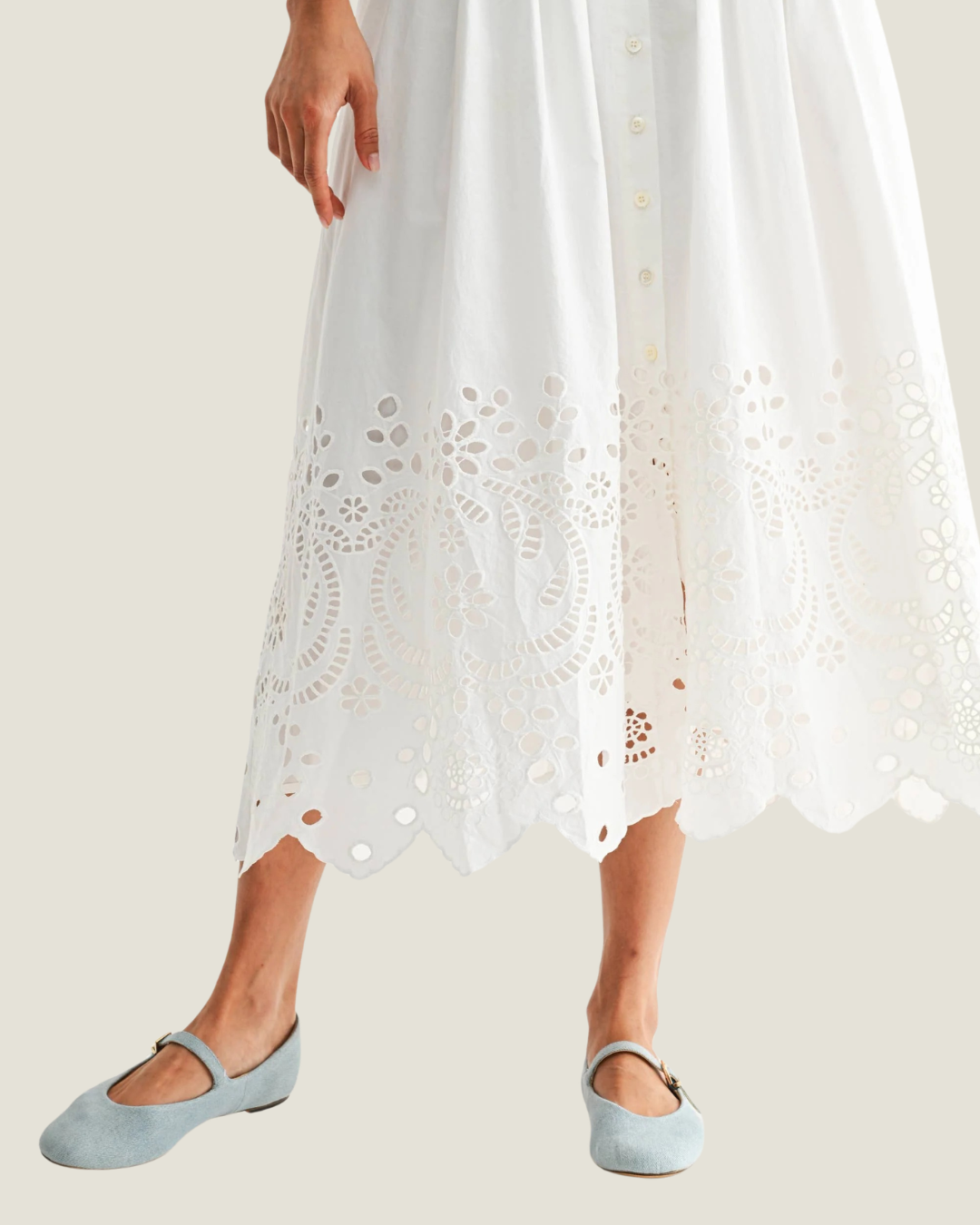 Bree Eyelet Button Front Midi Dress