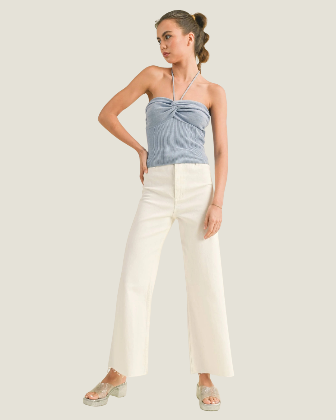Moroney Straight Wide Leg White Pants