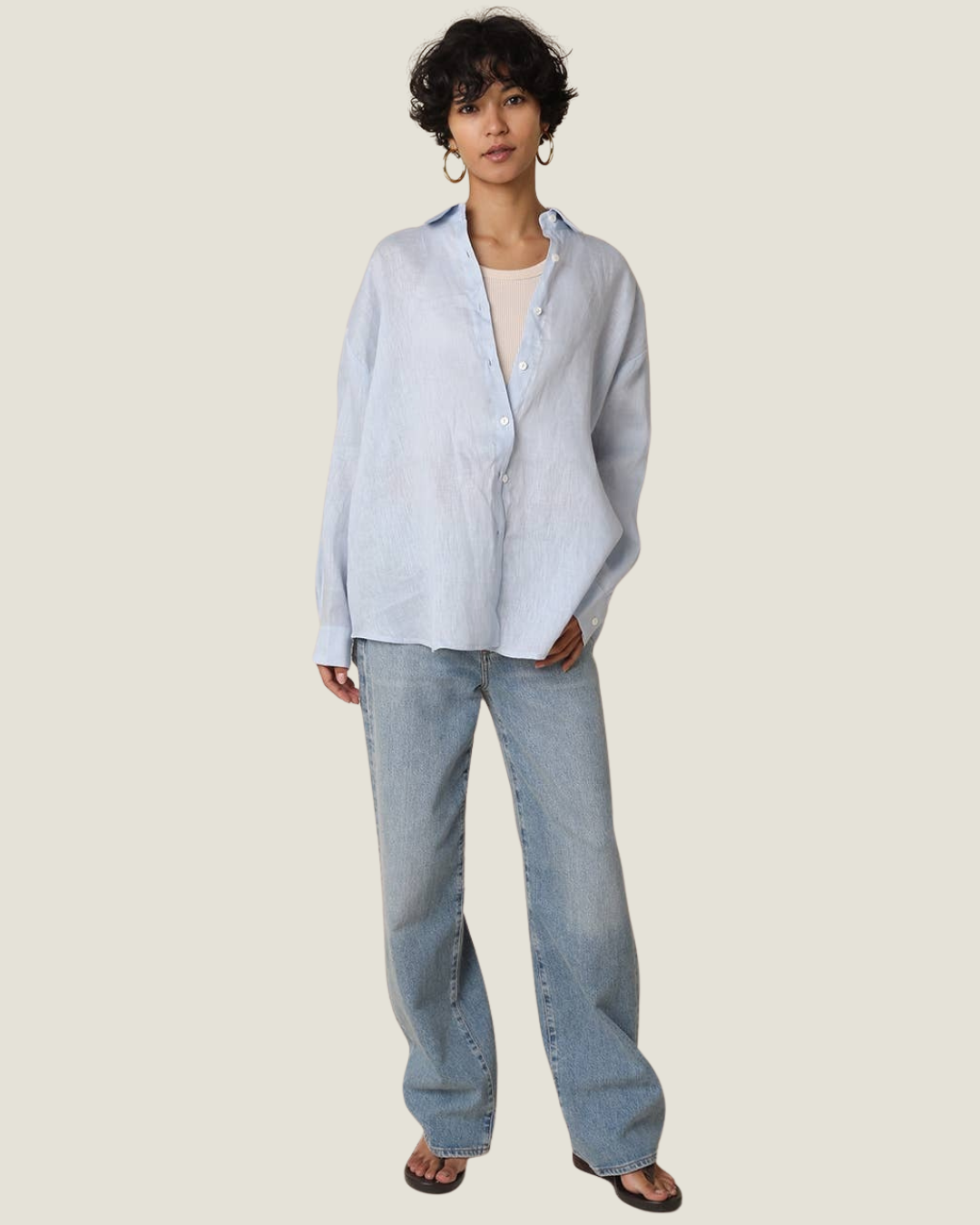 Lilly Sky Blue Linen Button Down