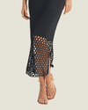 Black Midi Dress with Mesh Middle and Knit Material. 