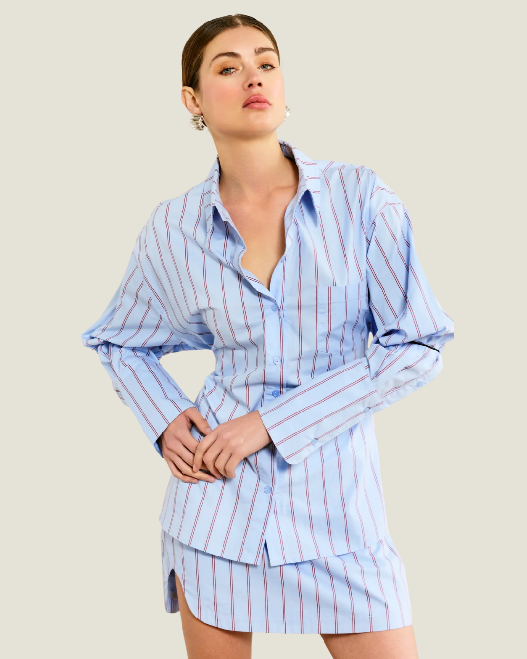 Getty Striped Poplin Shirt is a modern capsule wardrobe piece made by Line & Dot!