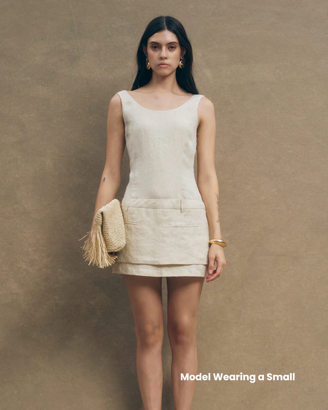 Jade Linen Stripe A Line Double Layer Mini Dress