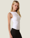 Women's Leah Boatneck Tank Top featuring a sleeveless silhouette, elegant boat neckline, and smooth, body-skimming fit.
