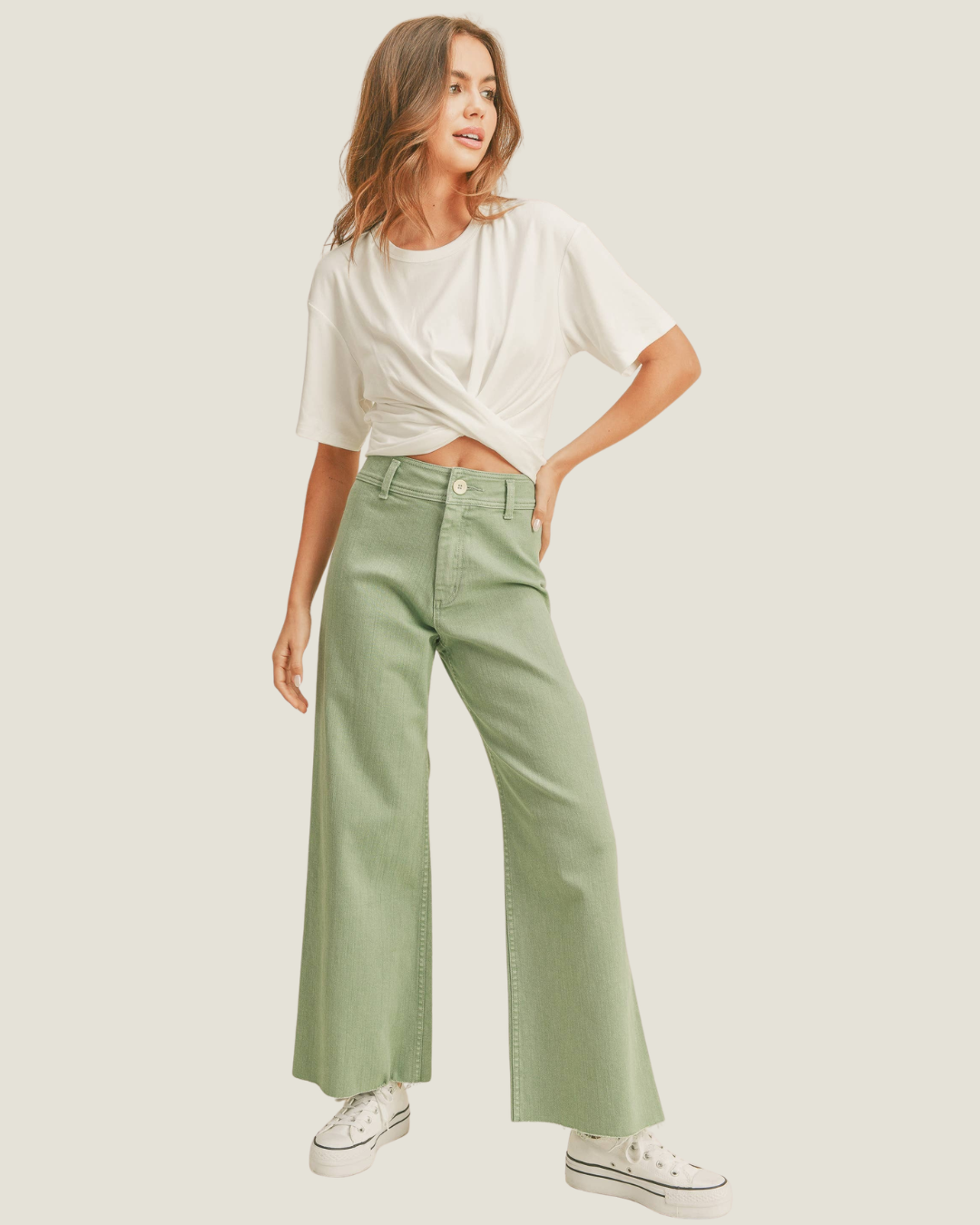 Moroney Straight Wide Leg Matcha Pants