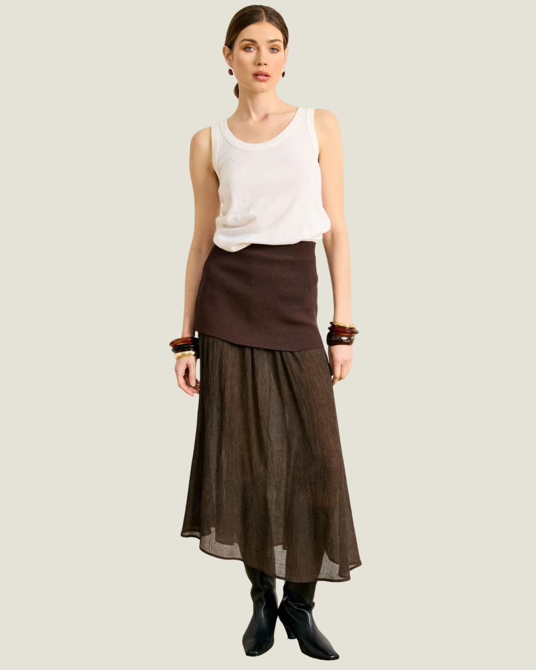 Rhone Brown Mix-Media Midi Skirt