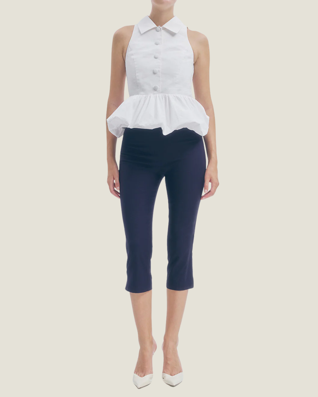 Fallon Collared Halter Top with Bubble Hem