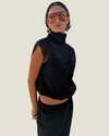 Black Organza Funnel Neck Top