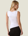 Women's Leah Boatneck Tank Top featuring a sleeveless silhouette, elegant boat neckline, and smooth, body-skimming fit.