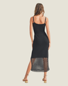 Black Midi Dress with Mesh Middle and Knit Material. 