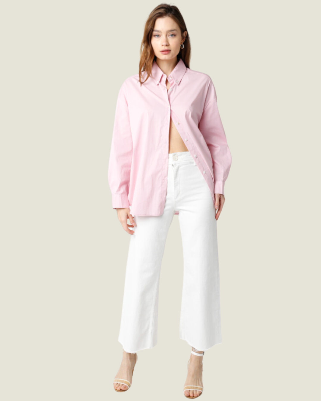 Pink Peony: Light Pink Button Down Top