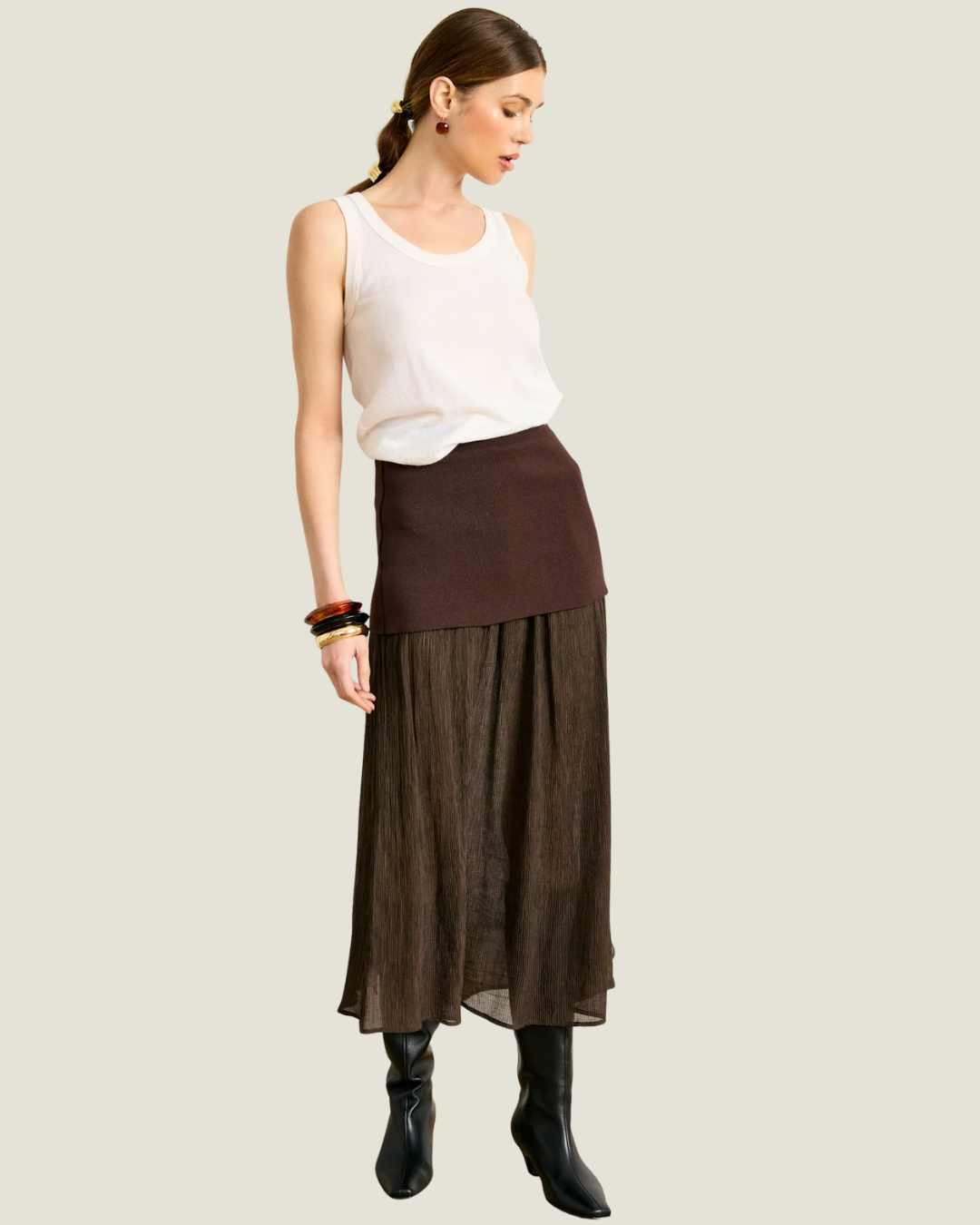 Rhone Brown Mix-Media Midi Skirt
