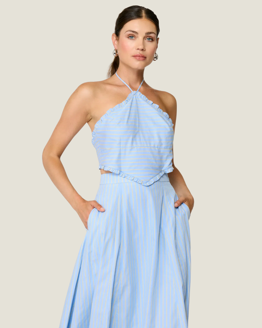 Tobie Striped Poplin Halter Midi Dress