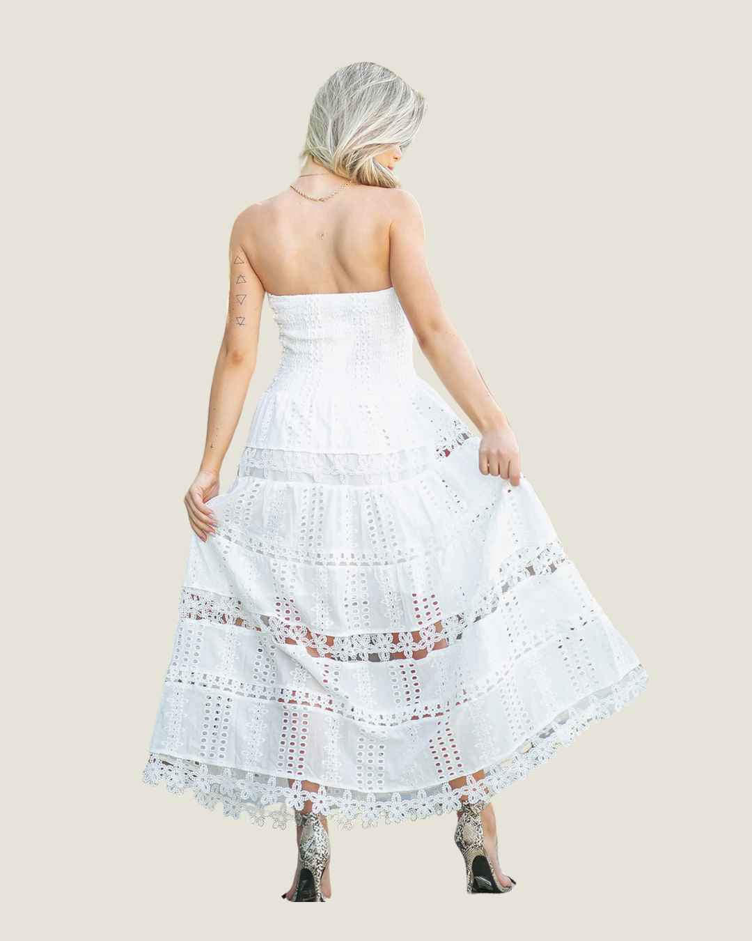Maryann White Eyelet Midi Dress