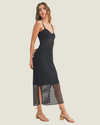 Black Midi Dress with Mesh Middle and Knit Material. 