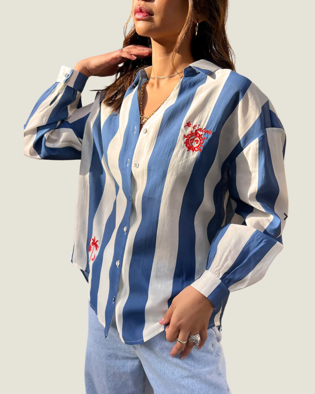 Jessie's Vacay: Blue Sunny Stripe Button Up Top