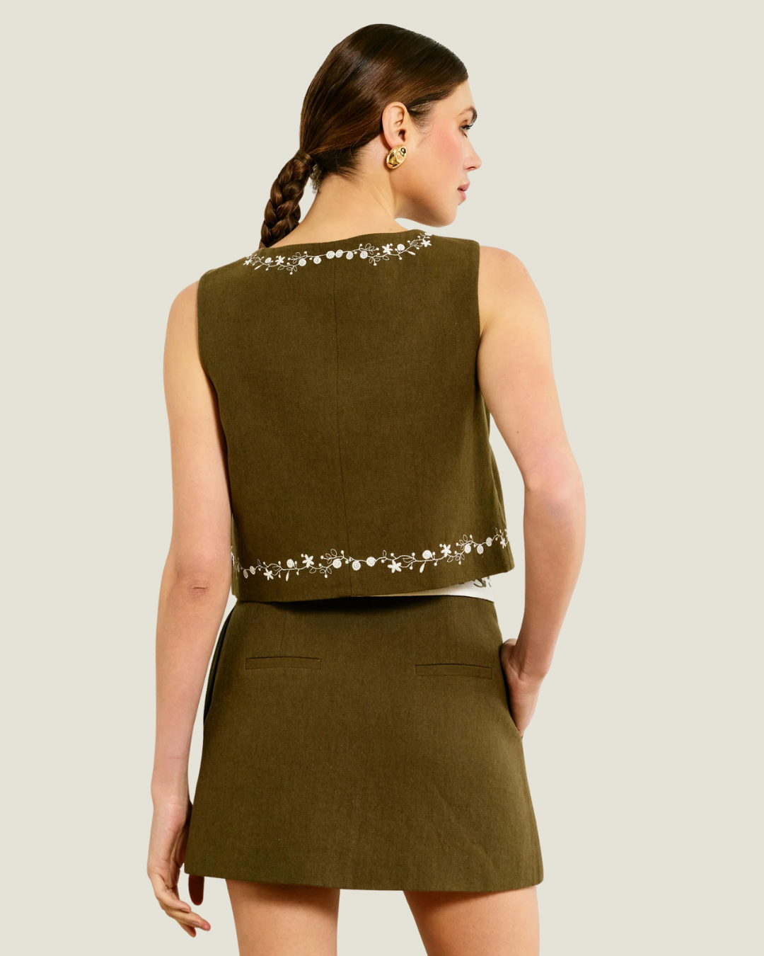 Brea Olive Embroidered Mini Skirt