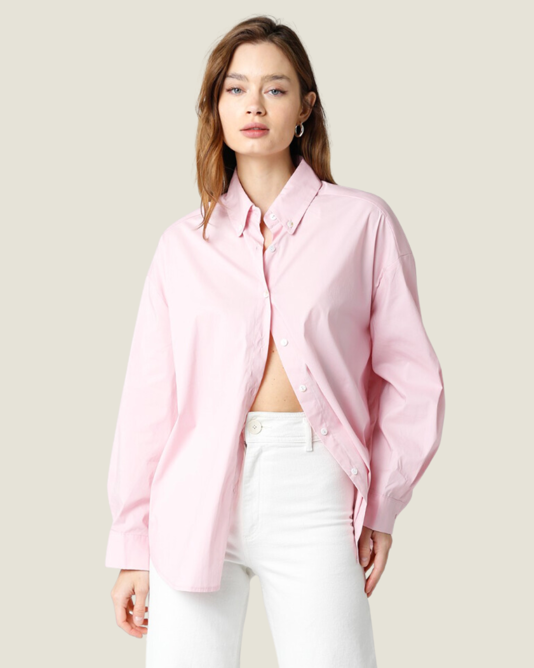 Pink Peony: Light Pink Button Down Top