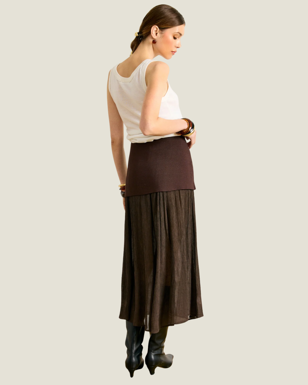 Rhone Brown Mix-Media Midi Skirt