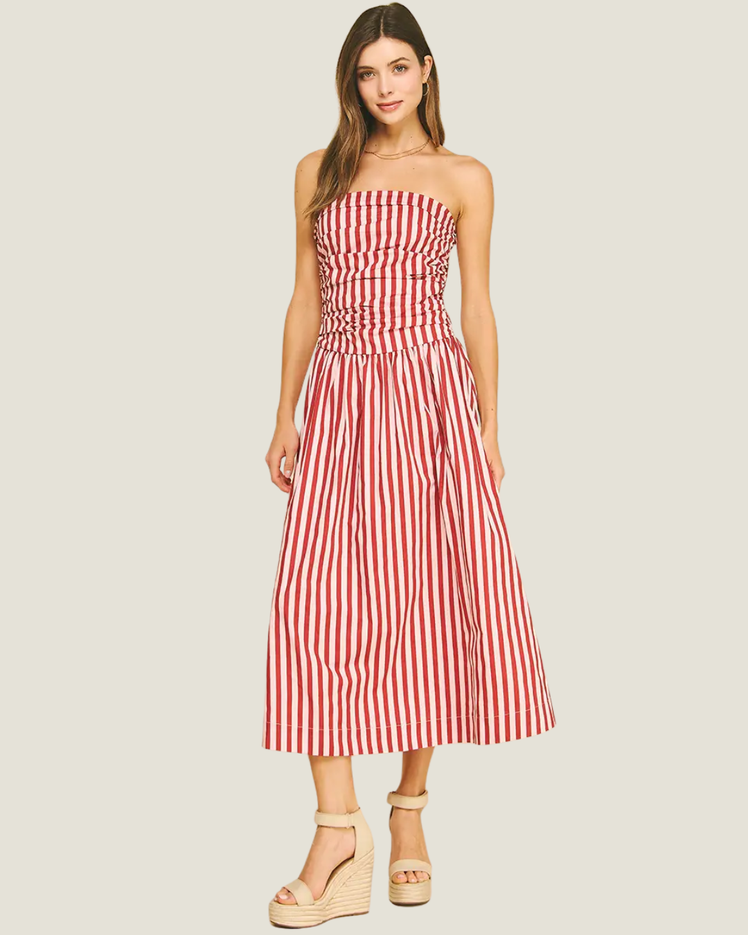 Prescott Strapless Stripe Midi Dress
