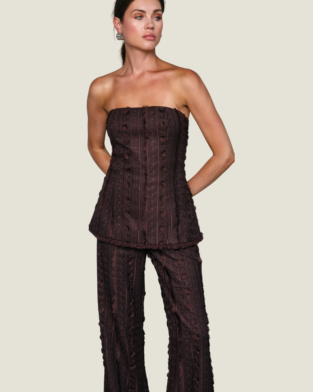 Panna Brown Textured Strapless Top