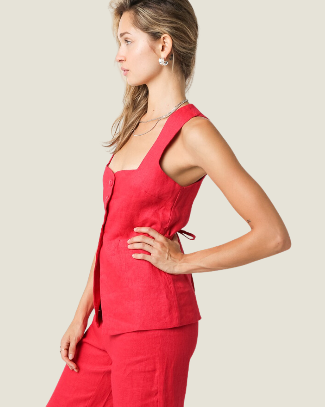 The Carlin: Red Linen Sleeveless Top