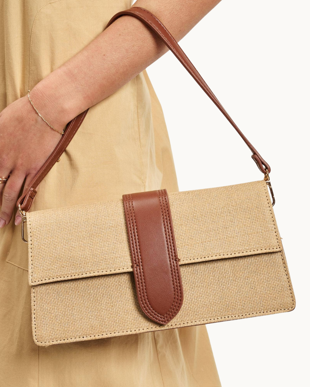 Tan & Raffia Crossbody Purse