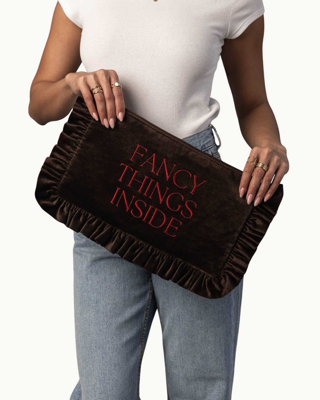 Velvet Ruffle Travel Pouch