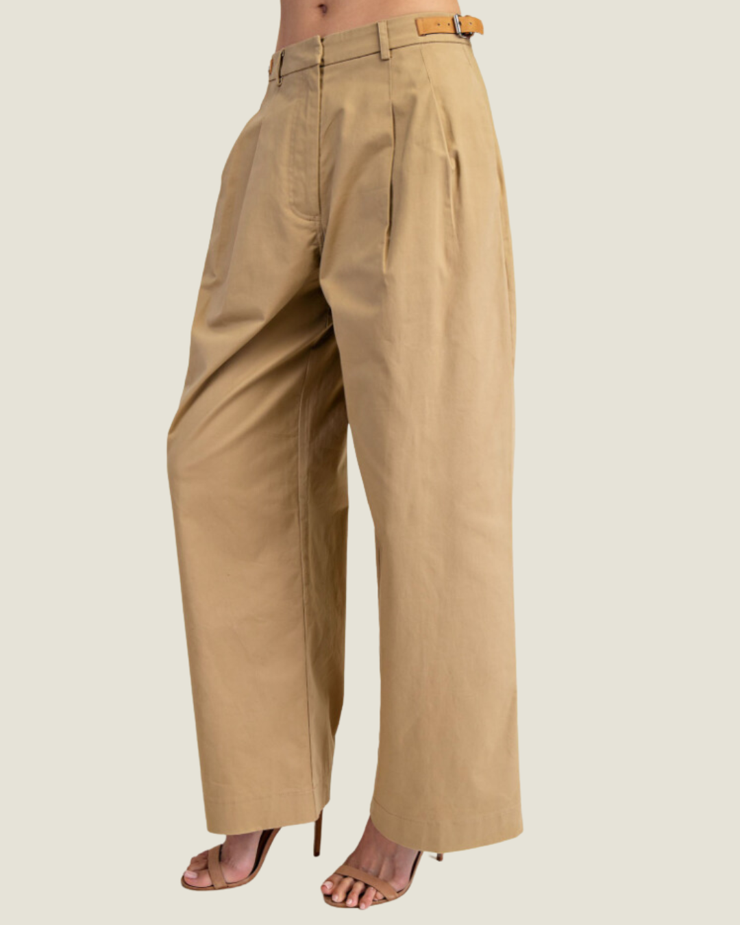 The Mercer: Taupe Trousers with Leather Detail