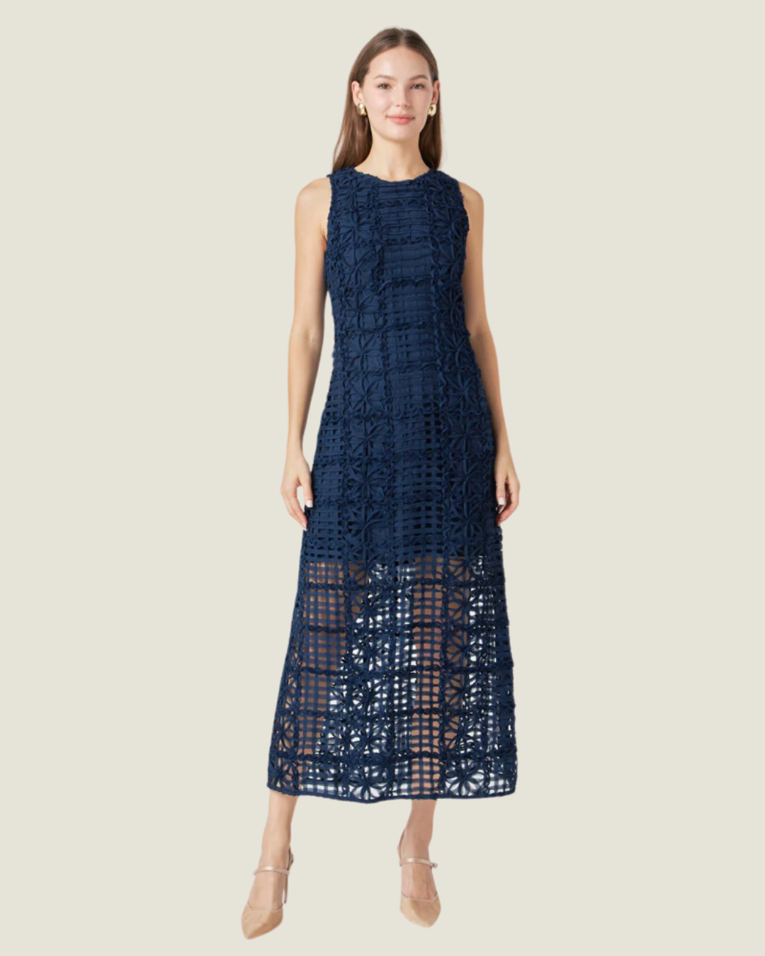 The Karen: Navy Textured Sleeveless Maxi Dress