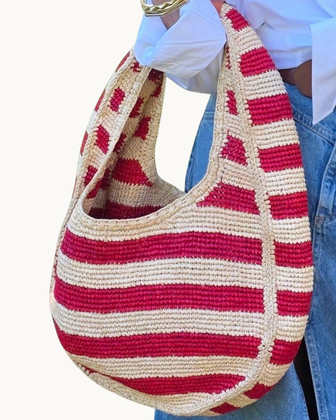 Cherry Red and Hay Striped Bag