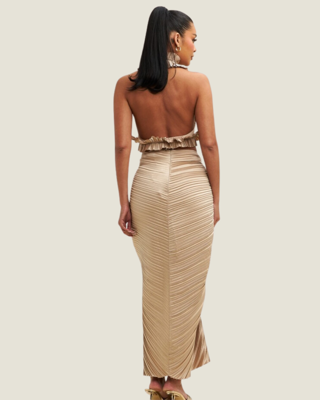 The Kallstrom: Taupe Pleated Midi Skirt