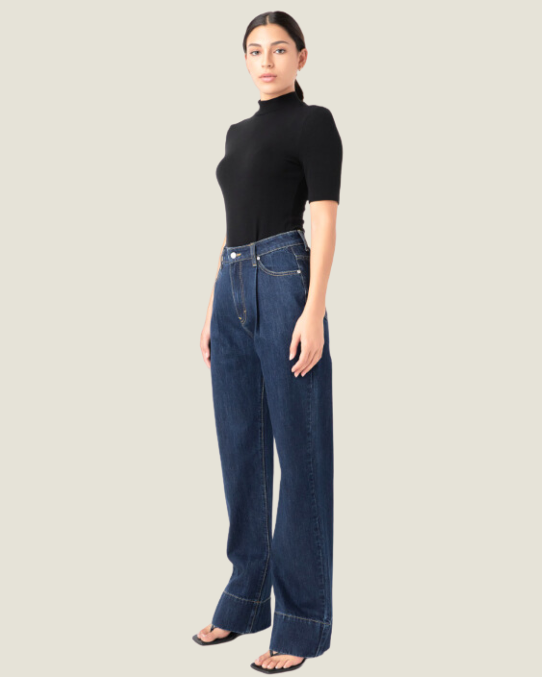 The Courtney: Navy Denim High Waisted Wide Leg Pants