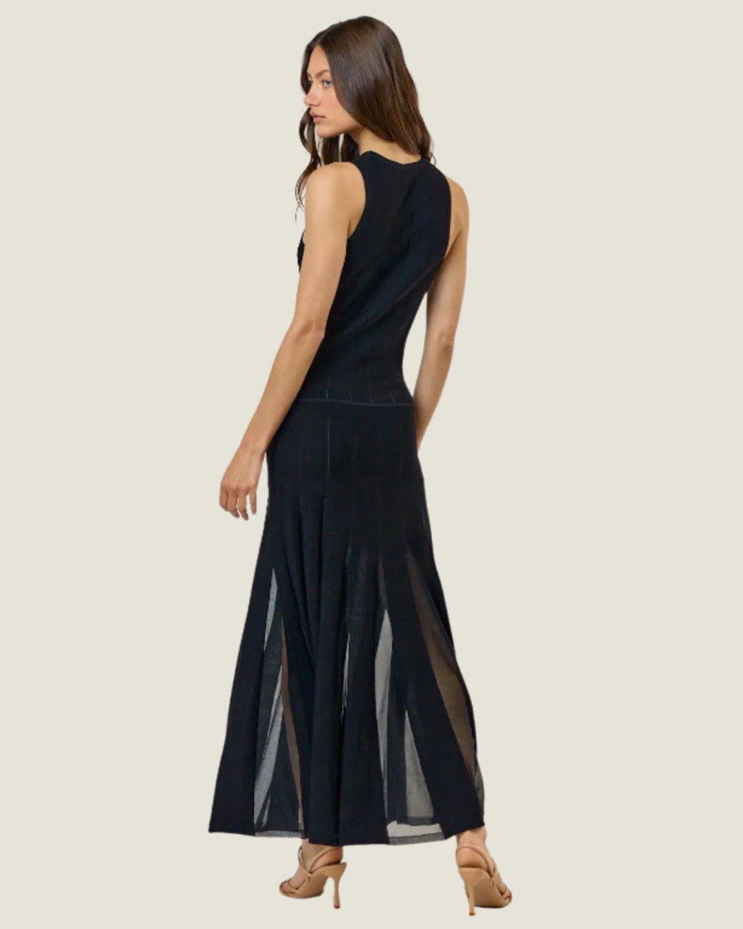 The Taylor: Black Sleeveless Sheer Bottom Maxi Dress