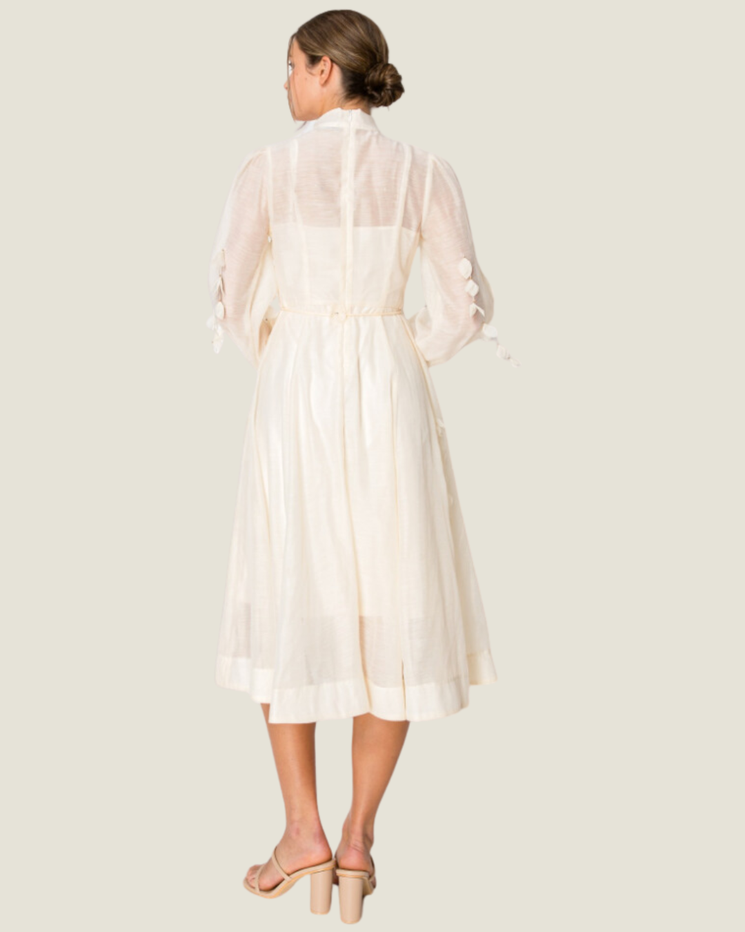 The Sandra: Button Up Ivory Flower Detailed Maxi Dressc