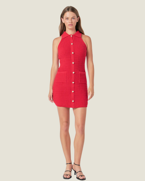 Crochet Red Collared Mini Dress Medium