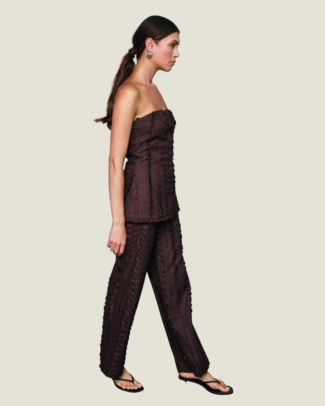 Panna Brown Textured Strapless Top