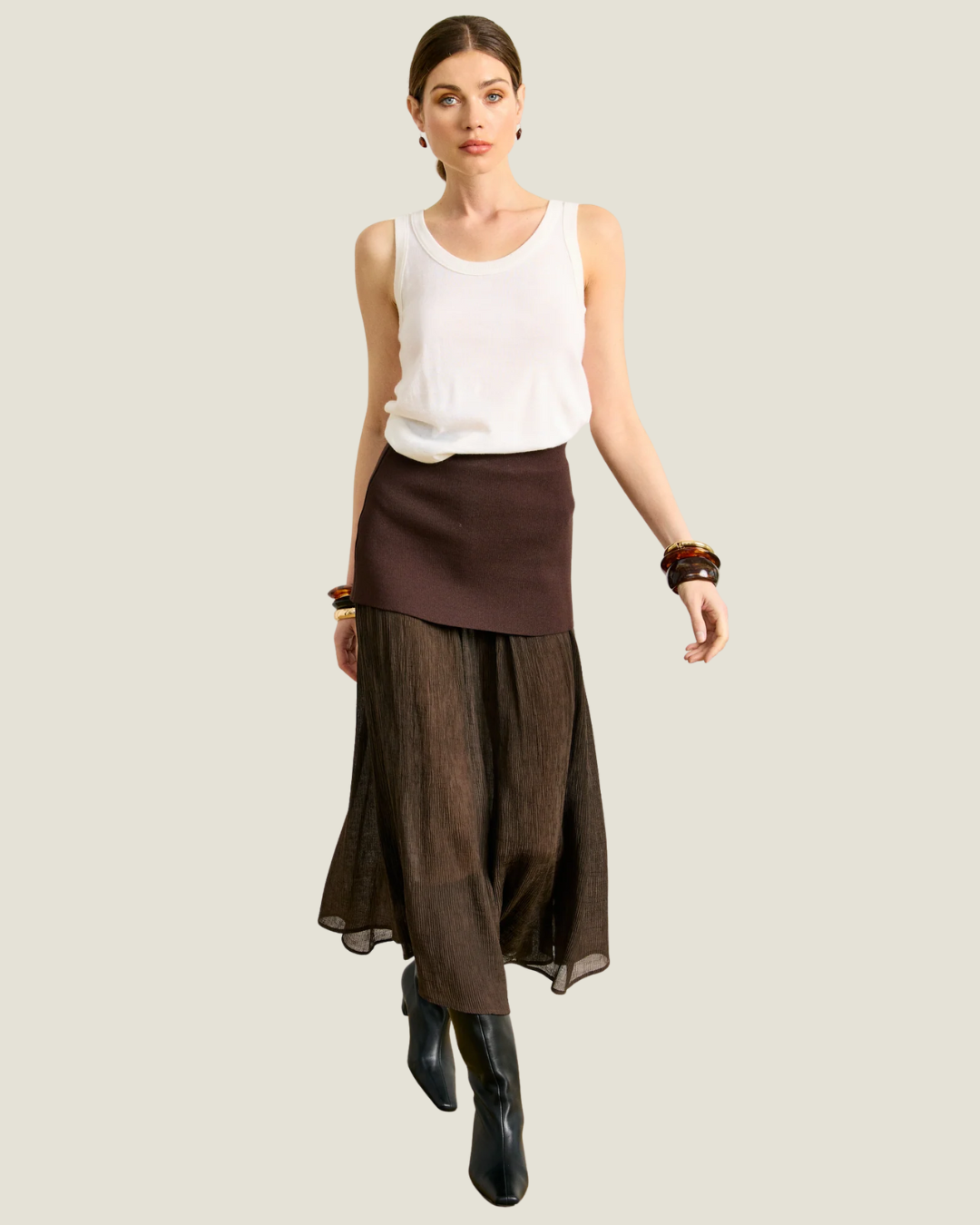 Rhone Brown Mix-Media Midi Skirt