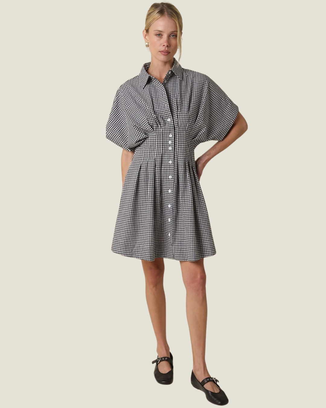 Callie Gingham Button Dress