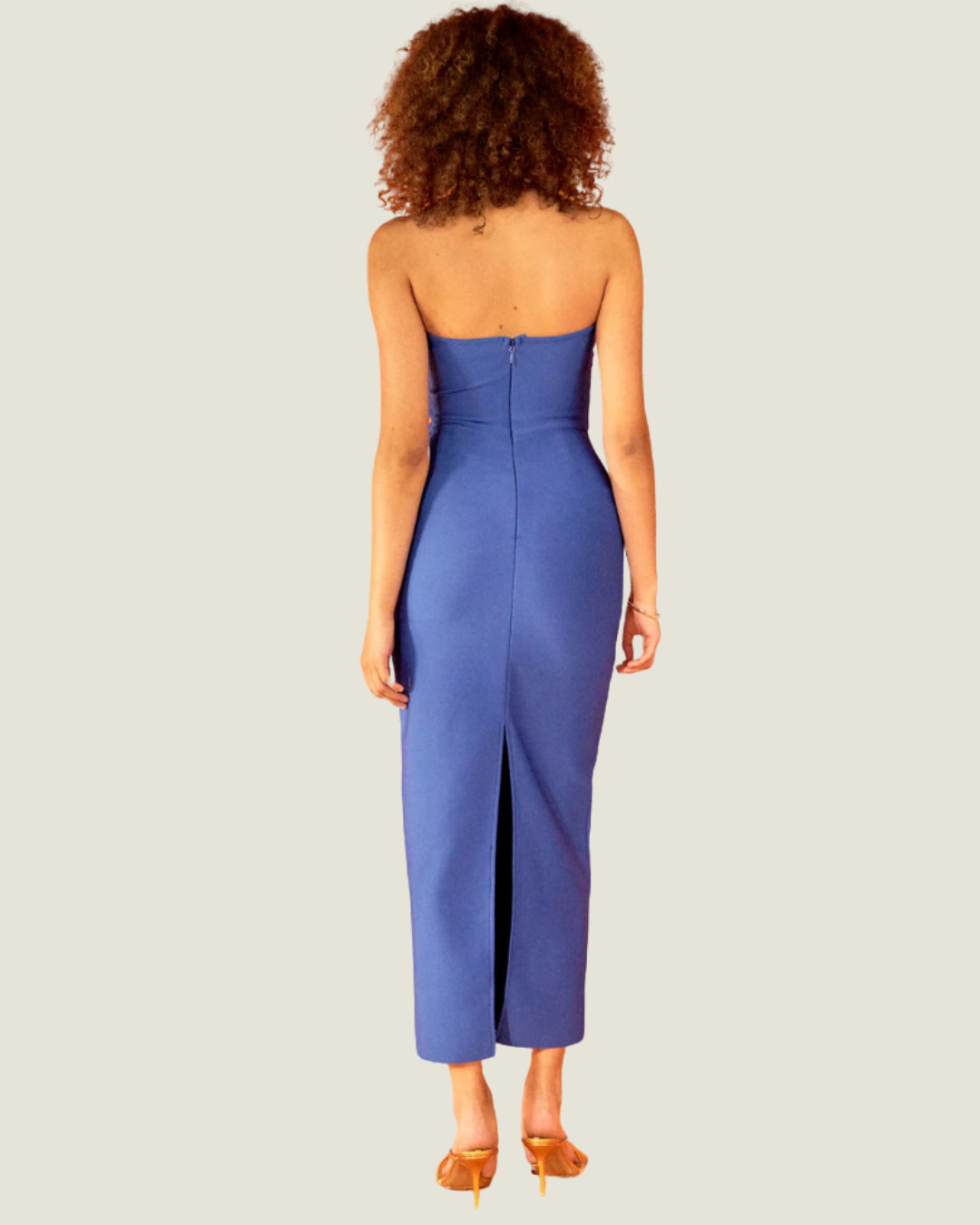 The Oceana: Blue Strapless Sweetheart Cut Midi Dress