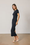 Paige Ribbed Knit Back Slit T-shirt Dress
