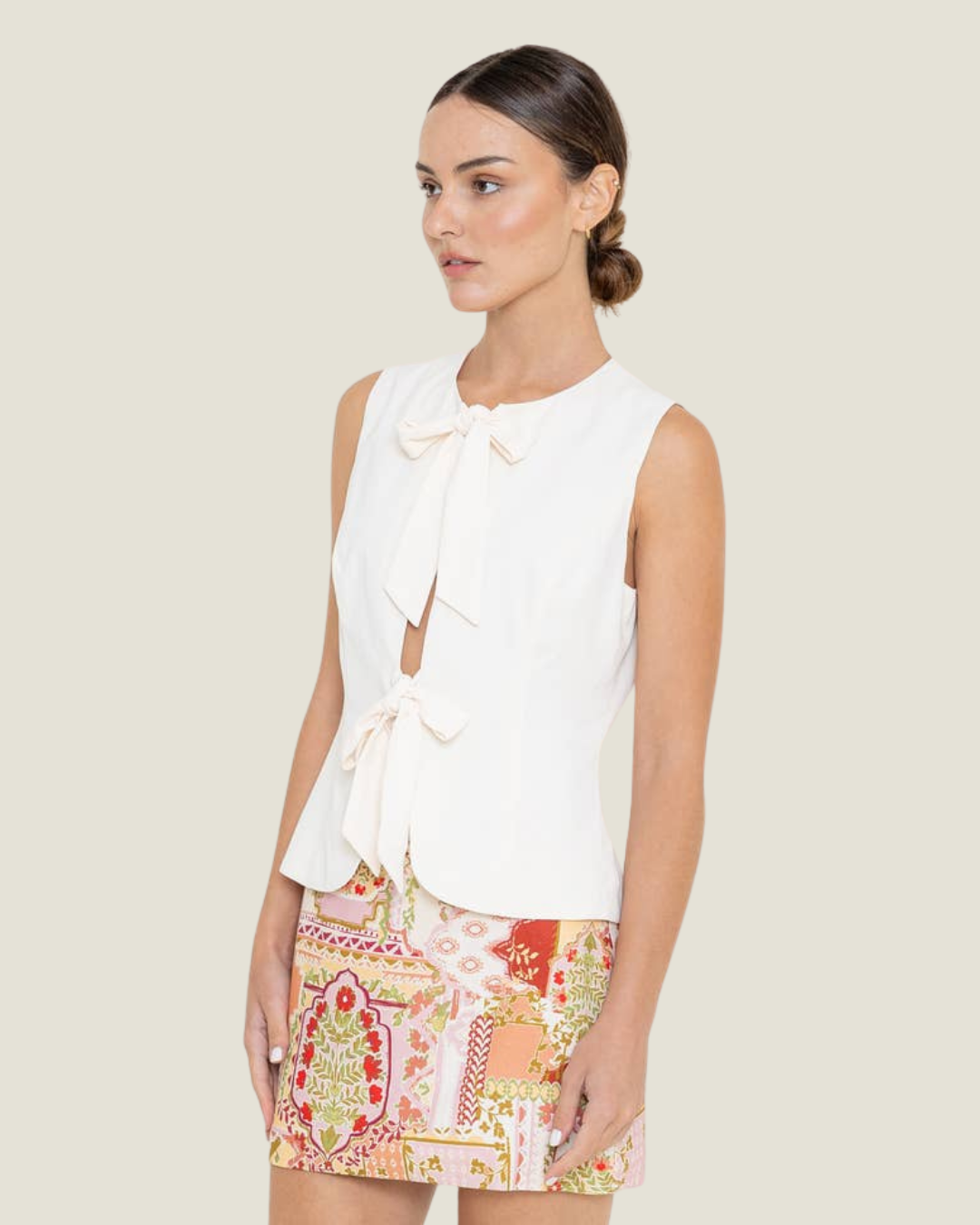Nessa Ivory Ribbon Vest