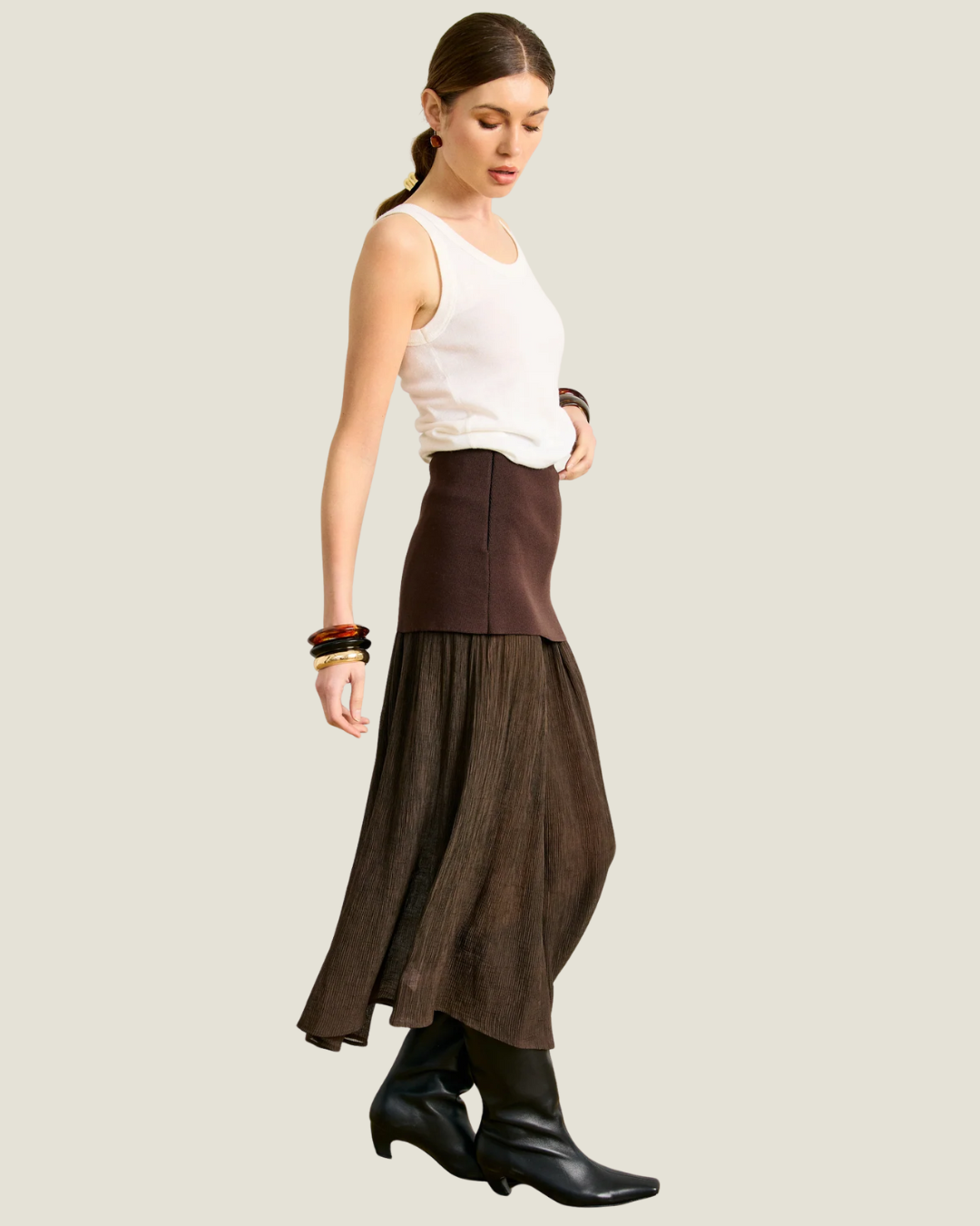 Rhone Brown Mix-Media Midi Skirt