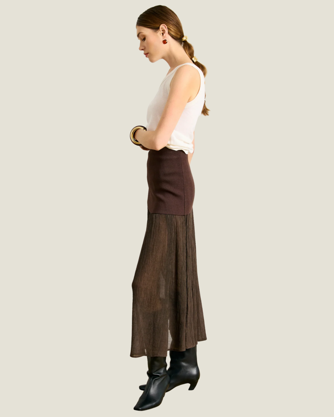 Rhone Brown Mix-Media Midi Skirt